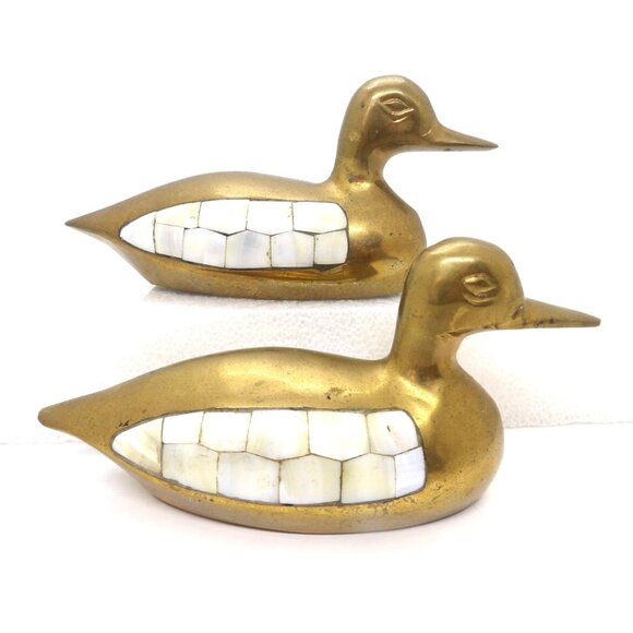 Unbranded Other - Brass Ducks with Mother of Pearl Wings 7" Long preowned